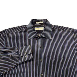 Michael Kors Button Up‎ Shirt Mens 17 34 -35 XL Brown Striped Cotton L/S